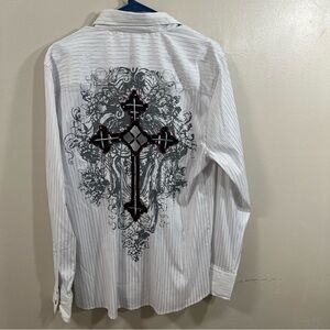1901 El General Charro Embroidered Long Sleeve Shirt Men’s White Black large.